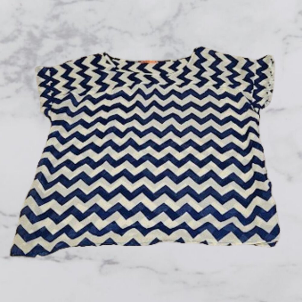 Speechless Sheer Striped Blue and White Short Sleeve Shirt - Like New